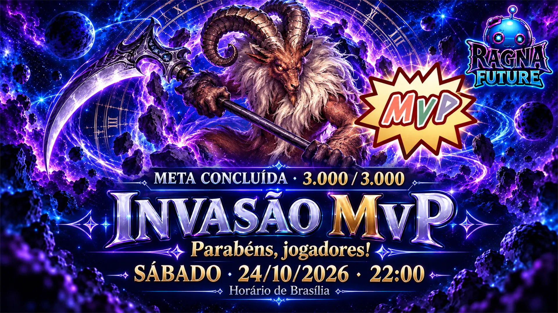 Meta concluída! Invasão MvP confirmada para 24/10 às 22h